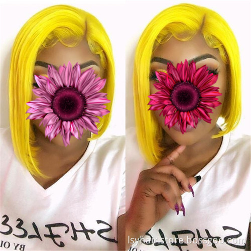 13x4 Short Bob Lace Front Human Hair Wigs Colored Virgin Hair Wigs Pre Plucked 613 Blonde Red Pink Blue Orange Yellow Hair Wigs